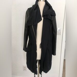 ALLSAINTS Black Leather, Wool, Hooded Kaito Parka Jacket Coat sz 6 S All Saints